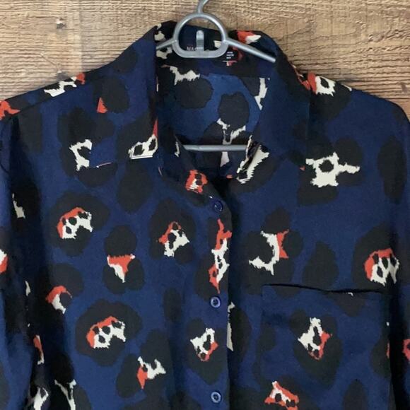 Nasty Gal Blue Long Sleeve Button Down Blouse Top Leopard Print Size 6 - Picture 2 of 8